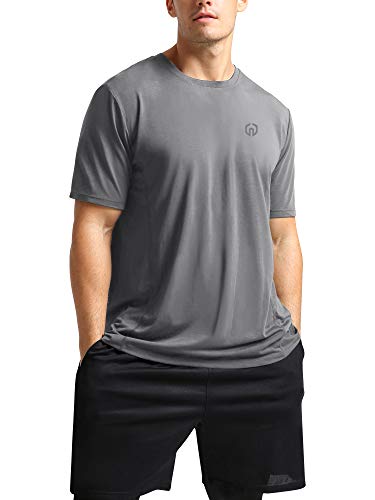 Neleus Men's Workout Shirts Short Sleeve Athletic Running T-Shirt,3 Pack,Black/Grey/Blue,XL,EU 2XL