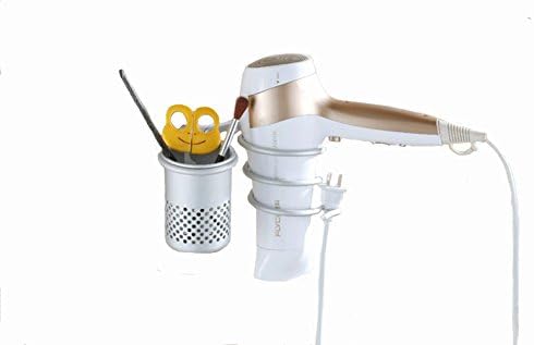 DREAM ROCA Hair Blow Dryer Holder with Cup Hook Aluminum Hanging Rack Bathroom Wall Mount Organizer