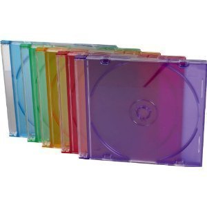 Eurosonic 10 Pack Slim CD DVD Multi Couloured Jewel Cases In Pink Blue Purple Green And Yellow