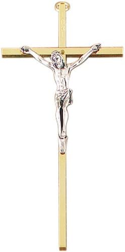 7" Gold Plated Brass Crucifix, 3" Antique Pewter Finish Corpus