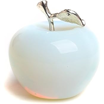 ruhong 1.68 Inches Natural Quartz Rose Healing Crystal Stone Craft Collection Red Apple Carved Figurine Statue Alloy Leaf Home Ornament Holiday Wedding Decoration (red)