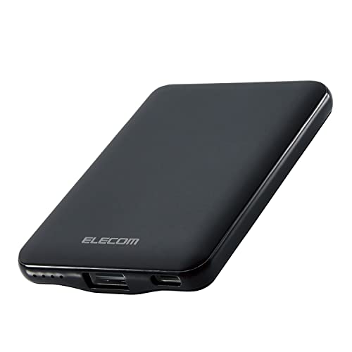 エレコム モバイルバッテリー 軽量 小型 薄型 5000mAh 12W (2.4A) 2台同時充電 急速充電 出力2ポート(Type-C +USB-A) 入力(Type-C) 【 iPhone SE3 / 13 / 12 / iPad/Android 各種対応】 ブラック EC-C04BK