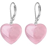 VIJASHOP Rose Quartz Earrings 925 Sterling Silver Heart Rose Quartz Dangle Earrings Jewelry Gift for Women