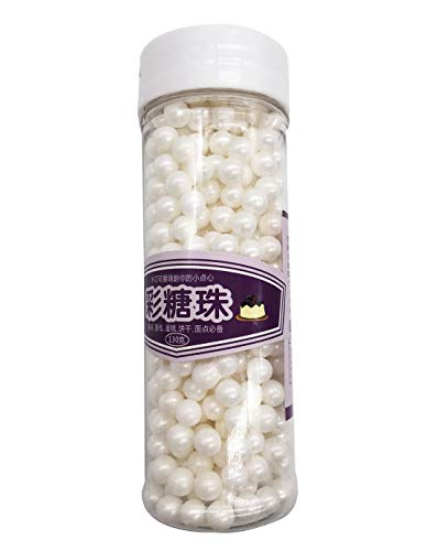 Edible Candy Pearls Cupcake Cake Toppers, Celebrations Candy Pearls Shaker Jar Wedding Shower Party Cake Food Decoration Supplies 4.6oz (White 6.5mm) - Thumbnail 2