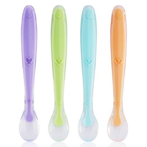 4 Pack Baby Spoons Kirecoo Silicone Self Feeding Training Spoon with Travel Case (Assorted 2)