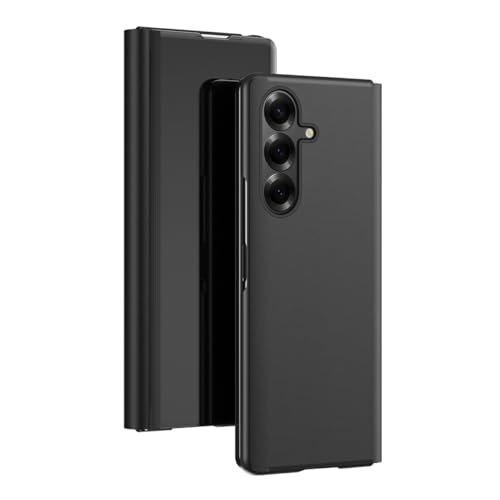 Funda para Samsung Galaxy Z Fold 7 Funda Plegable Cuero Espejo Clear View Flip Case Z Fold7 Funda con Tapa para Samsung Z Fold 7 Cover con Soporte 360 ​​​​Resistente a golpes y arañazos Carcasa (Negro