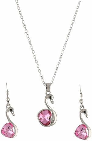 Diovanni "Duck With Heart Pink" Crystal Necklace Set