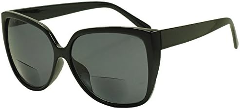 Sunglass Stop - Big Huge Oversized Rx Reading Bifocal Sunglasses Strength +1.25 thru +3.00 (Black, +2.00)