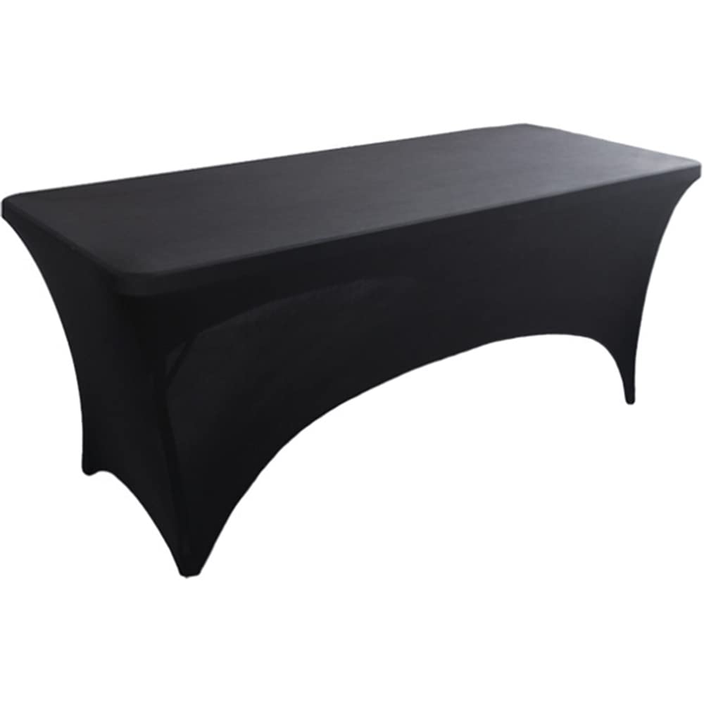 Skyour Stretch Spandex Table Cover 4ft/5ft/6ft/8ft Folding Rectangular Dinner Elastic Fitted Table Cloth Outdoor Cocktail Tablecloth Covers Protector (Black, 8FT: 96x30x30in)