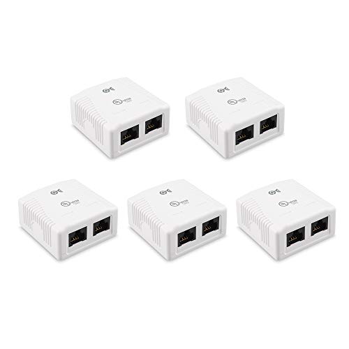 Cable Matters UL Listed 5-Pack Cat6 RJ45 Surface Mount Box - 2 Port in White