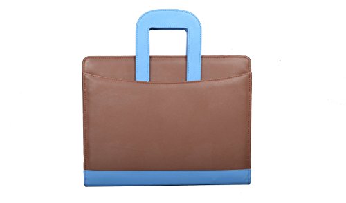 COI Brown And Blue Leatherite Briefcase professional Interview files and Resume folders,Personalized certificate,Self journal documents holder With Writing Pad & Pen