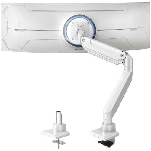 PUTORSEN 17-49 Inch Monitor Mount, Max 20 kg, Premium Aluminium Screen Mount for Flat/Curved Monitor with VESA 75 x 75/100 x 100 mm, Gas Spring Monitor Desk Mount,White