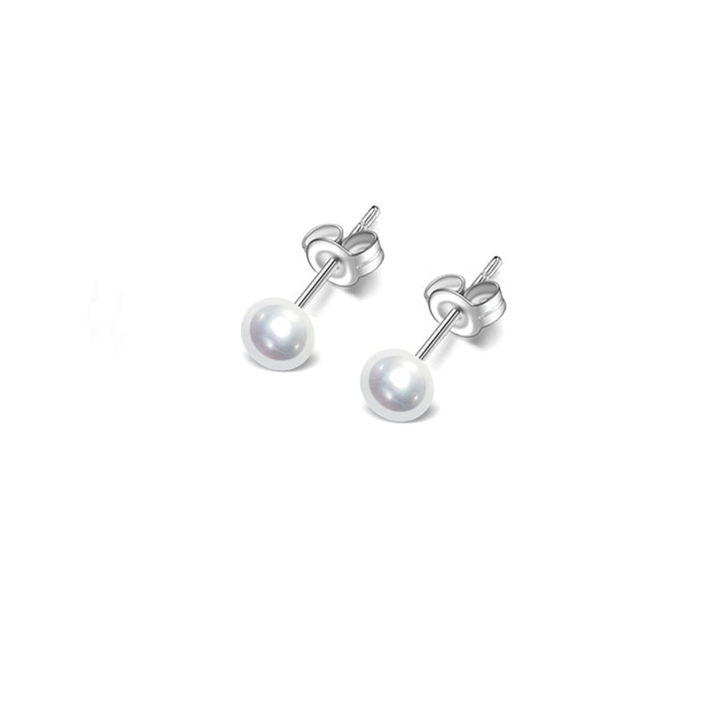 TreasureBay Women's Small Pearl Stud Earrings Stunning 5mm Freshwater Pearl Stud Earrings With 925 Silver (WHITE)
