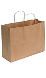 SSWBasics Kraft Paper Shopping Bag - Large (16”L x 6”D x 12 ½”H) - Case of 100