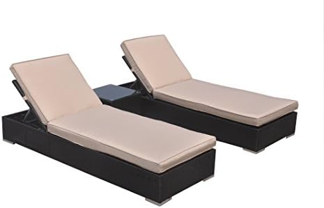3 Piece Chaise Lounge Set,Patio Sun Lounger Set-Taupe