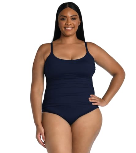 La Blanca One Piece Swimsuit Island Goddess Shirred Side Women's Bathing Suit Traje de Bao de una Sola Pieza, añil, 44 Grande para Mujer