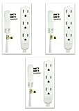 BindMaster 15 Feet Extension Cord / Wire, 3 Prong Grounded, 3 outlets, Angeled Flat Plug , White (3 Pack)