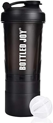 BOTTLED JOY Shaker Bottle for Protein Mixes LFGB, Leak Proof Guarantee BPA and Phthalate-Free Plastic Wide Mouth Gyms Sports Shaker Cup with Mixer 28oz (Clear-Black, 26oz)