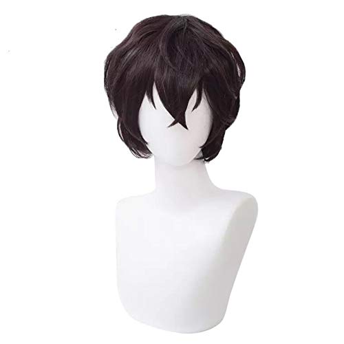 PWEINCY Wig Men Halloween Party Anime Wigs Short Curly Dark Brown