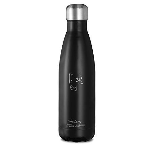 UPC 848441045378, Swig Savvy 17oz Stainless Steel Insulated Water Bottle Condensation Free with Vacuum Double Wall Construction. Cola Shaped, Perfect Bottles for Outdoor Sports Camping Hiking Cycling (Black, 17oz)