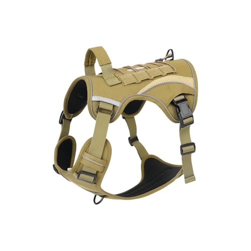BIGANTTOW Tactical Dog Harness, No Pull Adjustable K9 Training Vest, Reflective, Military Style, Easy Control, for Large Dogs (Khaki, S) at Amazon