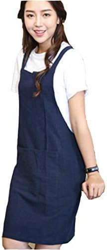 RiseSun Cotton Apron, Solid Color Halter Cross Bandage Aprons - Japanese Style Double Pocket Design Kitchen Apron - Suitable for Cooking, Baking, Gardening, BBQ-Natural (4)