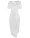 OUGES Womens Deep V-Neck Asymmetrical Fold Sheath Dress, White, Large