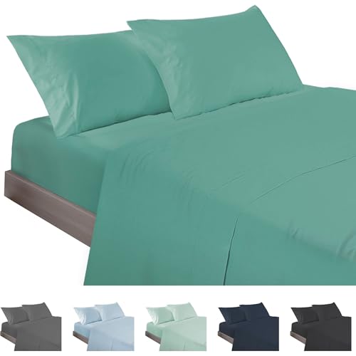 ECOMMERC3 | 4 Piece Sheet Set for 180 Bed Made in Spain - Sheet Set with Fitted Sheet, Top Sheet and 2 Pillowcases 45 x 100 cm Aquamarine