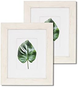 VISTA Monteverde Set of two 8"x 10" Picture Frames - Light Wood Finish w Soft WHITE Outter Edge, Wide Mats w 4"x 6" Openings