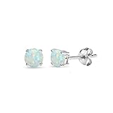 Sterling Silver Created White Opal 4mm Round Stud Earrings
