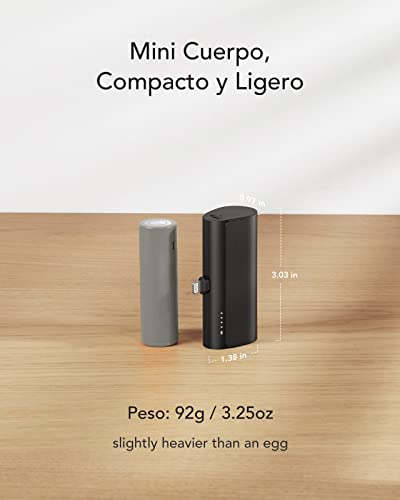 Mini Power Bank Portátil PD 22.5W para iPhone Lighting con Cable Integrado,Batería Portátil Inalámbrico Carga Rápida Banco de Energía 5000 mAh Compatible con iPhone 14/13/12/11/X ¡Idea de regalo