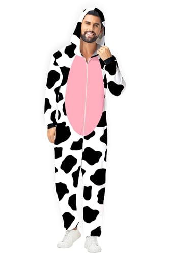 Arankhiger Halloween Cow Onesie Pajamas for Men Women Cosplay Party Cow Costume Zip Up Animal One Piece Sleepwear M at Amazon