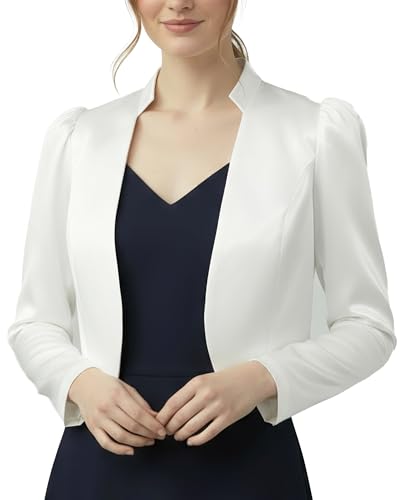 BlackButterfly formal Satin Langen Ärmel Bolero Jacke (Elfenbein, S)