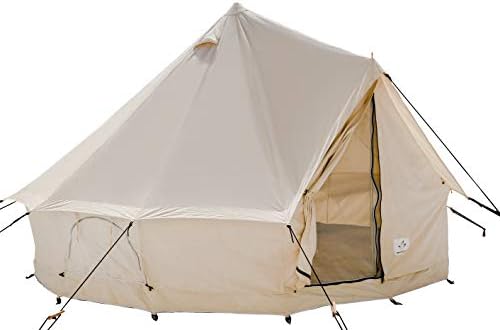 Luxury 100% Cotton Canvas Bell Tent with Water/Fire Water Repellent and UV Resistant Treatment, Center Pole, Roof Vents, Stove Jack, Bug mesh Doors & Windows for All Season Camping & Glamping