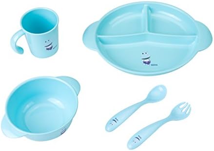 MADE FROM CORN 5-Piece Toddler Meal Set – Reusable 100’s of Times – BPA-free – Dishwasher-safe – Includes 3-Section Portion Plate, Bowl, Cup, Fork and Spoon – Blue