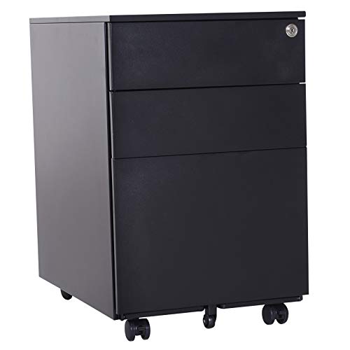 Vinsetto 24" Metal 3 Drawer Locking Under Desk Filing Cabinet On Wheels - Black