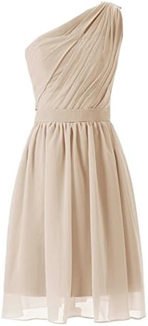 Chloyi Women's One Shoulder Pleated Short chiffon dress Bridesmaid Dress Champagne us6