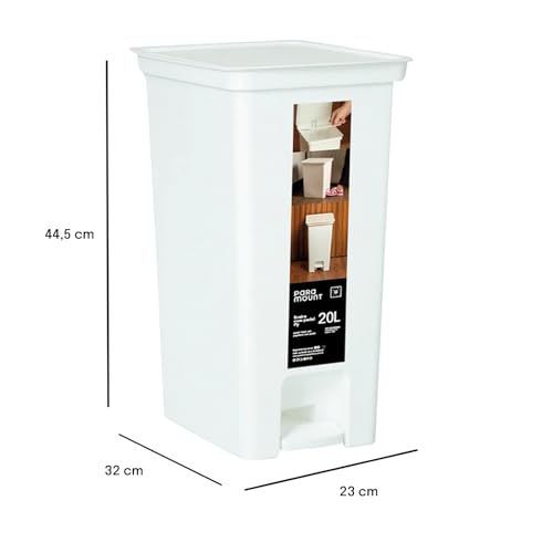 Lixeira Fly com Pedal 20L Paramount – Lixeira Plástica Grande com Tampa, Abertura sem Contato, Mais Higiene e Praticidade, Ideal para Cozinha, Escritório, Área Gourmet e Uso Profissional (Branco)