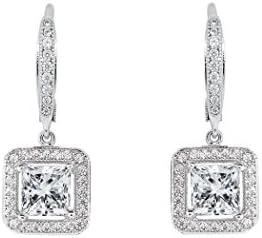 Sterling World Cubic Zirconia Women's Halo Drop Earrings (Princess)