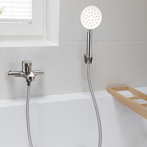 FALSKT Bath Tap with Hand Shower, Stainless Steel Bathtub Mixer, Wall Mounted Single Lever Shower Tap, Outdoor Shower Mixer Tap for Bathrooms, Tubs, Silver