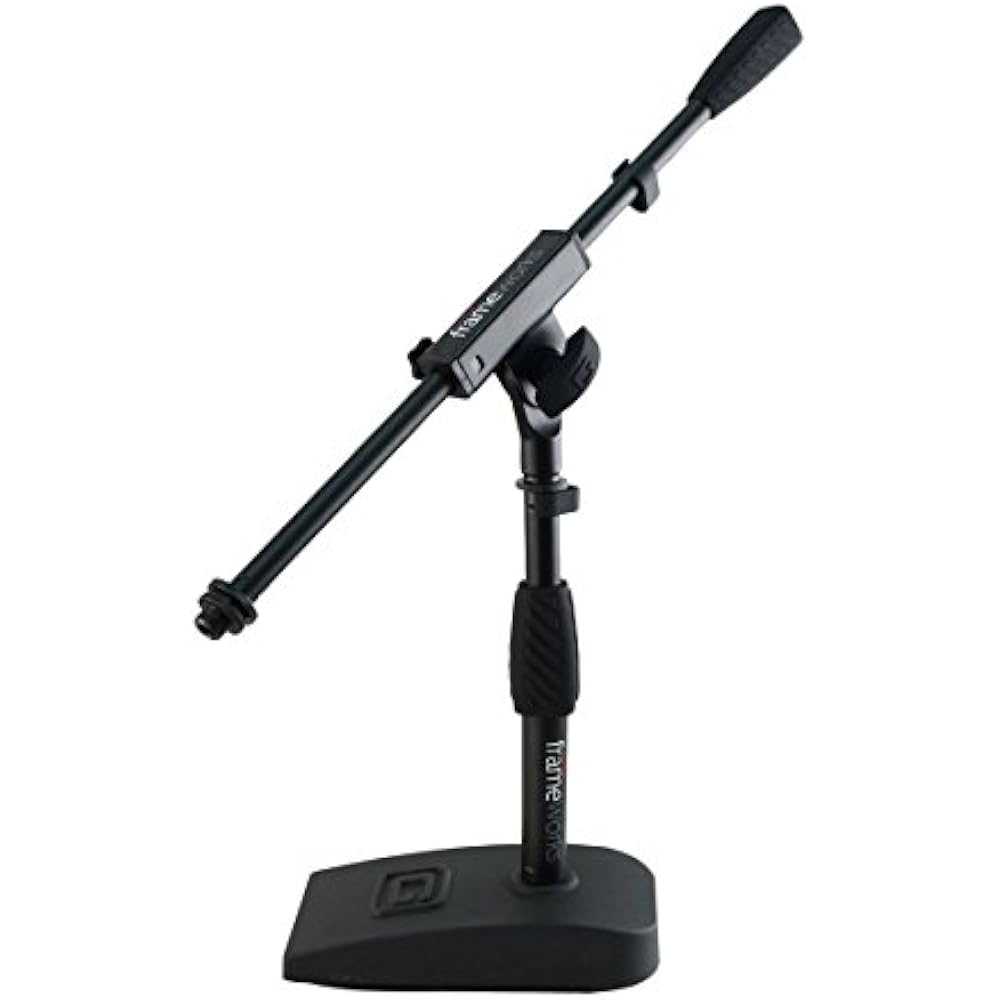 Short Weighted Base Microphone Stand With Soft Grip Twist Clutch, Boom