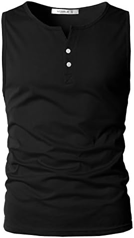 DANDYCLO Men's Henley Shirt Stylish Style Sleeveless Casual T Shirt Black XX-Large