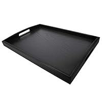 Familamb Serving Tray With Handles Wooden Breakfast Tray Food on Bed Rectangular Tray 15.75" x 11" x 1.57" for Tea Coffee Fruit Snack Black