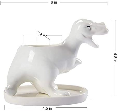 KiaoTime Dinosaur Shape White Ceramic Succulent Planters Pots little Planter flower Bonsai Plant Dino Pots Vase Container Cactus Desktop Animal Decoration Pencil Holder Nursery Pots - Image 3