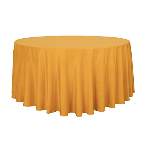 sancua Round Tablecloth - 108 Inch - Water Resistant Spill Proof Washable Polyester Table Cloth Decorative Fabric Table Cover for Dining Tables, Buffet Parties and Camping, Gold