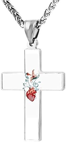 FollowC Pink Flowers Cross Pendant - Jewelry Zinc Alloy Chain Necklace for Men Women, 24 Inches