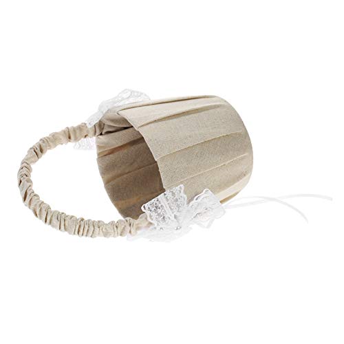 BERTERI 5pcs/Set Vintage Burlap Flower Girl Basket Ring Bearer Pillow Guest Book Pen Holder Bride Garter Wedding Supplies Set with Lace Faux Pearls Design