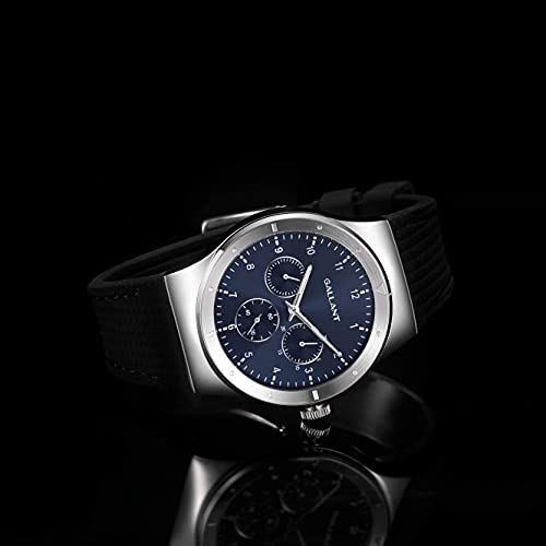 G GALLANT Men's Watch Stainless Steel Watch for Men Casual Watch 40mm Waterproof Multi Dial Calendar Watch with Silicone Strap Luxury Classic Gift, Blue