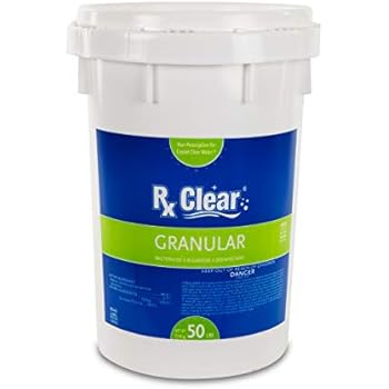 Rx Clear Stabilized Granular Chlorine | One 50-Pound Bucket | Use As Bactericide, Algaecide, and Disinfectant in Swimming Pools and Spas | Slow Dissolving and UV Protected
