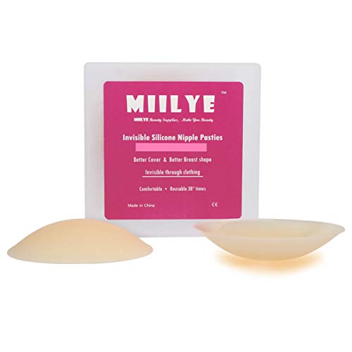 MIILYE Invisible Adhesive Silicone Nipple Pasties Concealer in Dome Shape with Ultrathin Edge for Cup A to D, Nude Color, Small Size 8cm/ 3in